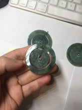 Load image into Gallery viewer, 41.2mm Type A 100% Natural icy dark green/gray Jadeite Jade concentric ring safety Guardian donut Pendant PB195-4