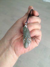 Load image into Gallery viewer, 100% natural icy watery white/dark green Magnolia flower jadeite jade pendant AF86