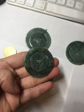 Load image into Gallery viewer, 41.2mm Type A 100% Natural icy dark green/gray Jadeite Jade concentric ring safety Guardian donut Pendant PB195-4