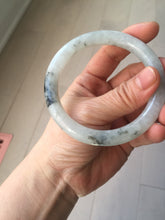 Load image into Gallery viewer, 58.5mm certified Type A 100% Natural icy dark green white with green floating flowers round cut Jadeite Jade bangle BS64-7347