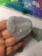 Load image into Gallery viewer, 100% Natural type A light green/white concentric hearts/pinky promise(执子之手,与子偕老) jadeite Jade pendant necklace AZ74
