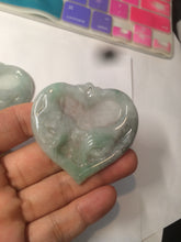 Load image into Gallery viewer, 100% Natural type A light green/white concentric hearts/pinky promise(执子之手,与子偕老) jadeite Jade pendant necklace AZ74