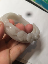 Load image into Gallery viewer, 55.5mm 100% natural light pale pink/white/beige Quartzite (Shetaicui jade) carved flowers bangle XY15