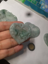 Load image into Gallery viewer, 100% Natural type A light green/white concentric hearts/pinky promise(执子之手,与子偕老) jadeite Jade pendant necklace AZ74