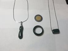 Load image into Gallery viewer, 3 pieces Type A 100% Natural dark green/black Jadeite Jade ring blessed melon(福瓜), rectangle safety bead pendants set BK133