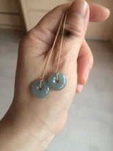 Load image into Gallery viewer, 12.5mm 100% Natural blue gray green safe and sound donut button Guatemala jadeite Jade dangling earring AM76
