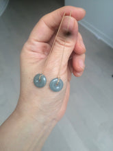 Load image into Gallery viewer, 12.5mm 100% Natural blue gray green safe and sound donut button Guatemala jadeite Jade dangling earring AM76