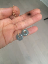 Load image into Gallery viewer, 12.5mm 100% Natural blue gray green safe and sound donut button Guatemala jadeite Jade dangling earring AM76