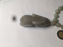 Load image into Gallery viewer, 100% Natural light green/gray/black 3D bunny Quartzite Shetaicui Jade worry stone/desk decor with chain XY94