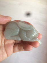 Load image into Gallery viewer, 100% Natural light green/gray/black 3D bunny Quartzite Shetaicui Jade worry stone/desk decor with chain XY94