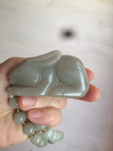 Load image into Gallery viewer, 100% Natural light green/gray/black 3D bunny Quartzite Shetaicui Jade worry stone/desk decor with chain XY94