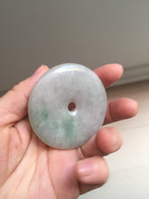 Load image into Gallery viewer, 56.6mm 100% Natural sunny green/purple/gray jadeite Jade big Safety Guardian Button(donut) Pendant/worry stone F143