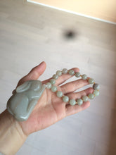 Load image into Gallery viewer, 100% Natural light green/gray/black 3D bunny Quartzite Shetaicui Jade worry stone/desk decor with chain XY94