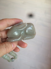 Load image into Gallery viewer, 100% Natural light green/gray/black 3D bunny Quartzite Shetaicui Jade worry stone/desk decor with chain XY94
