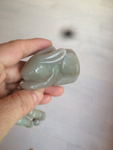 Load image into Gallery viewer, 100% Natural light green/gray/black 3D bunny Quartzite Shetaicui Jade worry stone/desk decor with chain XY94