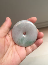 Load image into Gallery viewer, 56.6mm 100% Natural sunny green/purple/gray jadeite Jade big Safety Guardian Button(donut) Pendant/worry stone F143