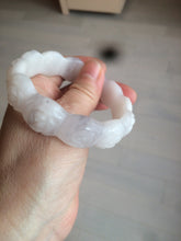 Load image into Gallery viewer, 55.8mm 100% natural white light pink purple carved flowers Quartzite (Shetaicui jade) bangle SY66