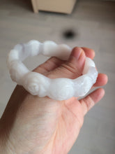 Load image into Gallery viewer, 55.8mm 100% natural white light pink purple carved flowers Quartzite (Shetaicui jade) bangle SY66