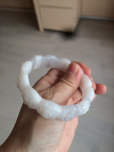 Load image into Gallery viewer, 55.8mm 100% natural white light pink purple carved flowers Quartzite (Shetaicui jade) bangle SY66