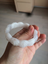 Load image into Gallery viewer, 55.8mm 100% natural white light pink purple carved flowers Quartzite (Shetaicui jade) bangle SY66