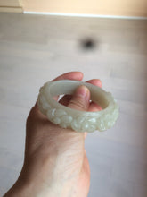 Load image into Gallery viewer, 53mm 100% natural light green/gray/pale pink Quartzite (Shetaicui jade) carved flowers bangle XY90