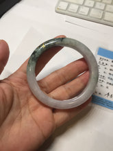 Load image into Gallery viewer, 54.9mm 100% Natural type A dark green purple white carved flowers and golden-painted Jadeite Jade banglePD96-0265