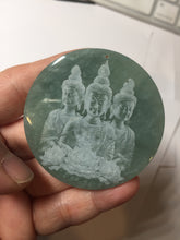 Load image into Gallery viewer, 52.5mm 100% natural blue/gray with fly snow Guatemala  jadeite jade Guanyin (观音) safe and sound pendant/worry stone/decor AA25