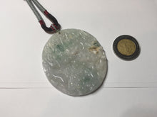 Load image into Gallery viewer, Type A 100% Natural light green/white carved plum blossoms and sika deer (Flowers all the way, 一路繁花)jadeite Jade Pendant AA26