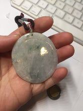 Load image into Gallery viewer, Type A 100% Natural light green/white carved plum blossoms and sika deer (Flowers all the way, 一路繁花)jadeite Jade Pendant AA26