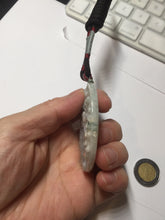 Load image into Gallery viewer, Type A 100% Natural light green/white carved plum blossoms and sika deer (Flowers all the way, 一路繁花)jadeite Jade Pendant AA26