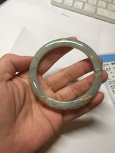 Load image into Gallery viewer, 54.9mm 100% Natural type A dark green yellow carved flowers and golden-painted Jadeite Jade bangle PD97-0277