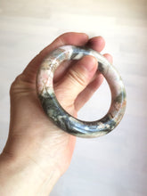 Load image into Gallery viewer, 53.4mm 100% natural pink/black time series(时光系列) round cut style rose stone (Rhodonite) bangle XY86