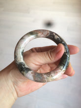 Load image into Gallery viewer, 53.4mm 100% natural pink/black time series(时光系列) round cut style rose stone (Rhodonite) bangle XY86