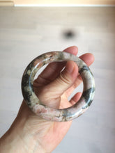 Load image into Gallery viewer, 53.4mm 100% natural pink/black time series(时光系列) round cut style rose stone (Rhodonite) bangle XY86