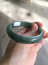 Load image into Gallery viewer, 52.5mm certified type A 100% Natural watery dark green/black oval Jadeite jade bangle BF77-1092