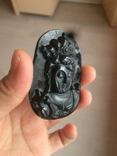 Load image into Gallery viewer, 100% Natural type A black jadeite jade(墨翠, mocui) Guanyin pendant BG31-2