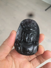 Load image into Gallery viewer, 100% Natural type A black jadeite jade(墨翠, mocui) Guanyin pendant BG31-2