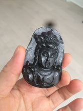 Load image into Gallery viewer, 100% Natural type A black jadeite jade(墨翠, mocui) Guanyin pendant BG31-2