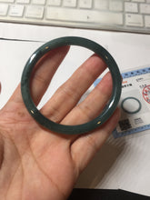 Load image into Gallery viewer, 57mm Certified Type A 100% Natural light green/blue/gray with black floating flowers Guatemala slim round cut Jadeite bangle BP213-1018