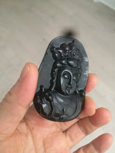 Load image into Gallery viewer, 100% Natural type A black jadeite jade(墨翠, mocui) Guanyin pendant BG31-2