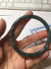 Load image into Gallery viewer, 57mm Certified Type A 100% Natural light green/blue/gray with black floating flowers Guatemala slim round cut Jadeite bangle BP213-1018