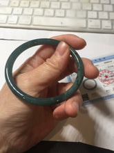 Load image into Gallery viewer, 57mm Certified Type A 100% Natural light green/blue/gray with black floating flowers Guatemala slim round cut Jadeite bangle BP213-1018