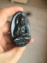 Load image into Gallery viewer, 100% Natural type A black jadeite jade(墨翠, mocui) Guanyin pendant BG31-3
