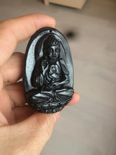 Load image into Gallery viewer, 100% Natural type A black jadeite jade(墨翠, mocui) Guanyin pendant BG31-3