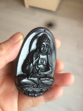 Load image into Gallery viewer, 100% Natural type A black jadeite jade(墨翠, mocui) Guanyin pendant BG31-3