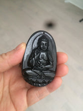 Load image into Gallery viewer, 100% Natural type A black jadeite jade(墨翠, mocui) Guanyin pendant BG31-3