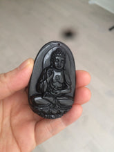 Load image into Gallery viewer, 100% Natural type A black jadeite jade(墨翠, mocui) Guanyin pendant BG31-3