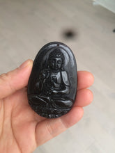 Load image into Gallery viewer, 100% Natural type A black jadeite jade(墨翠, mocui) Guanyin pendant BG31-3