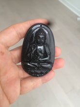 Load image into Gallery viewer, 100% Natural type A black jadeite jade(墨翠, mocui) Guanyin pendant BG31-3