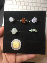 Load image into Gallery viewer, 100% natural type A icy watery light green sunny green brown red clear four-prong jadeite jade ring group PC9
